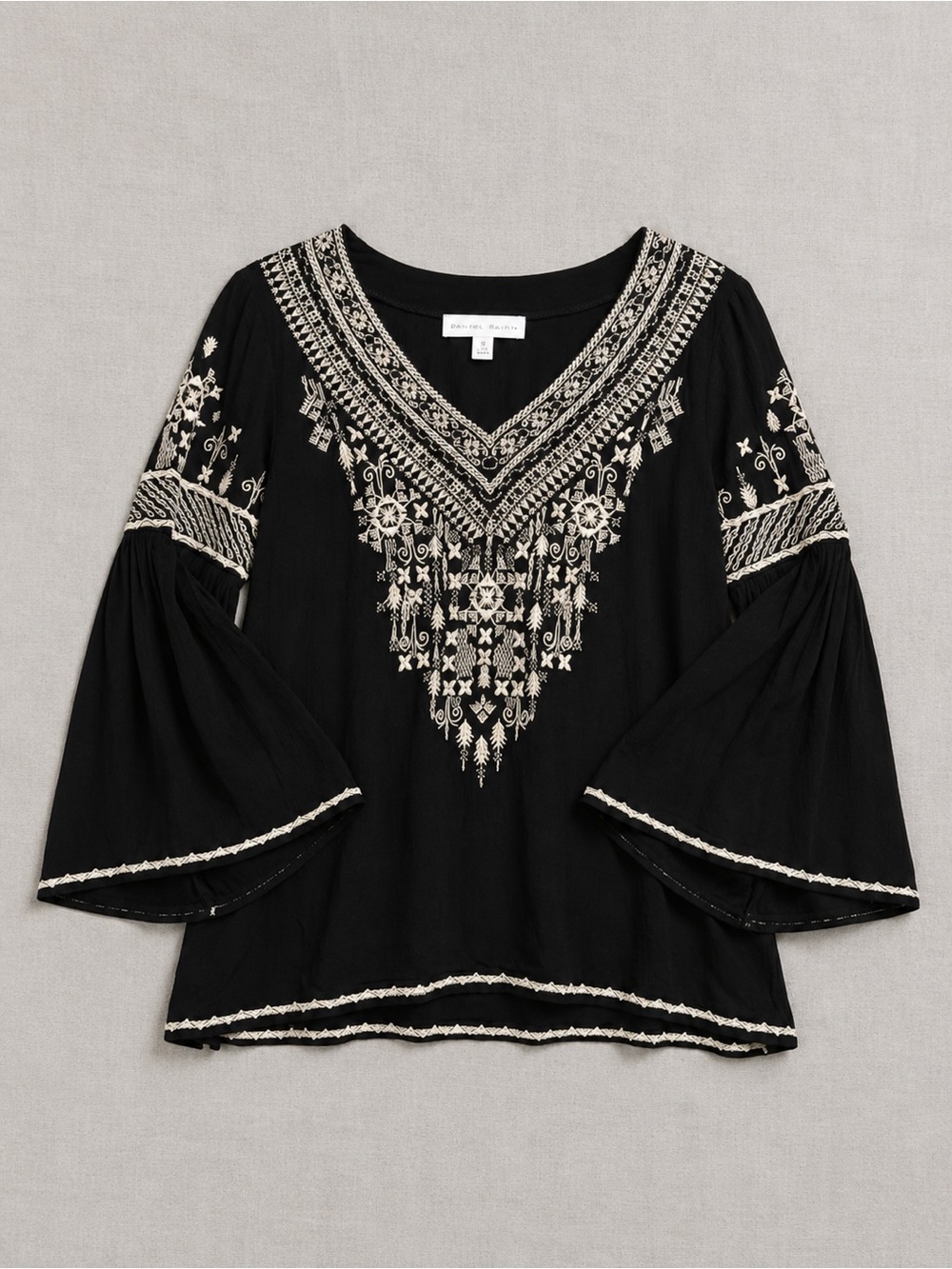 Boho Chic Embroidered Black Women's Top